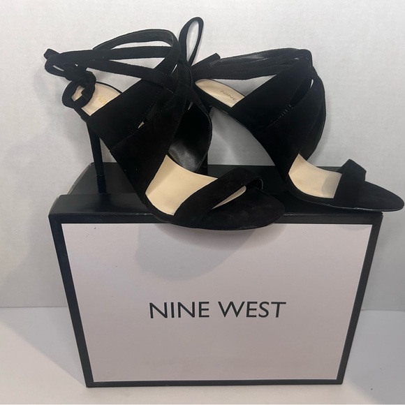 Nine West Sexy Black Suede Ankle tie Heels - Picture 1 of 14